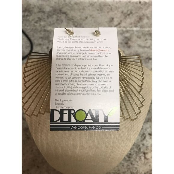 Deroaty Art Deco Statement Drop Dangle Earrings Gold Tone w/Hard Case - Picture 6 of 7